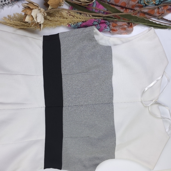 Sandra Darren Elegant Off White and Gray Striped Dress Sz 10 - Picture 12 of 12